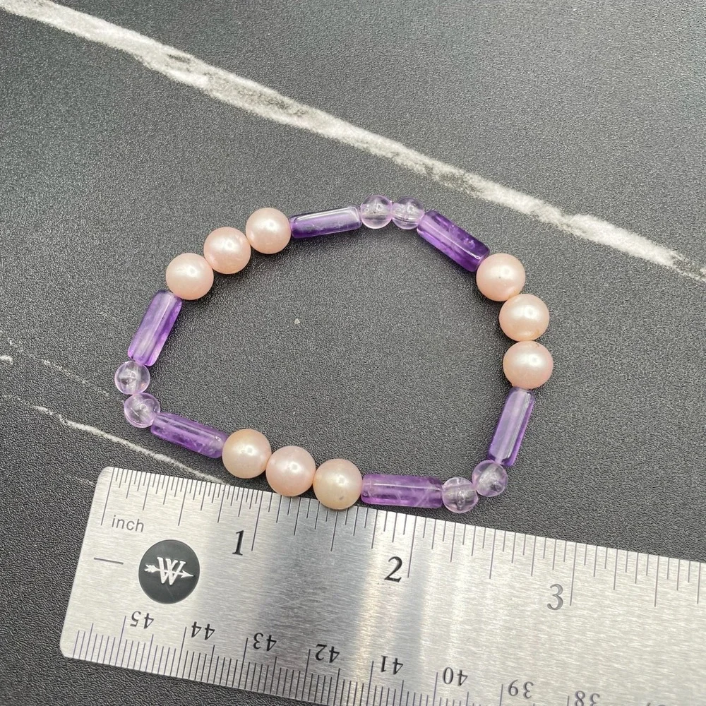 Vintage Purple Plastci Peal‎ Glass Beads Pink & Amethyst-Toned Classic Stretch